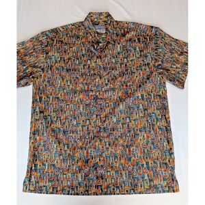 High Seas Trading Co Button Up Shirt Short Sleeve Men's L Bottle AOP 100% Cotton